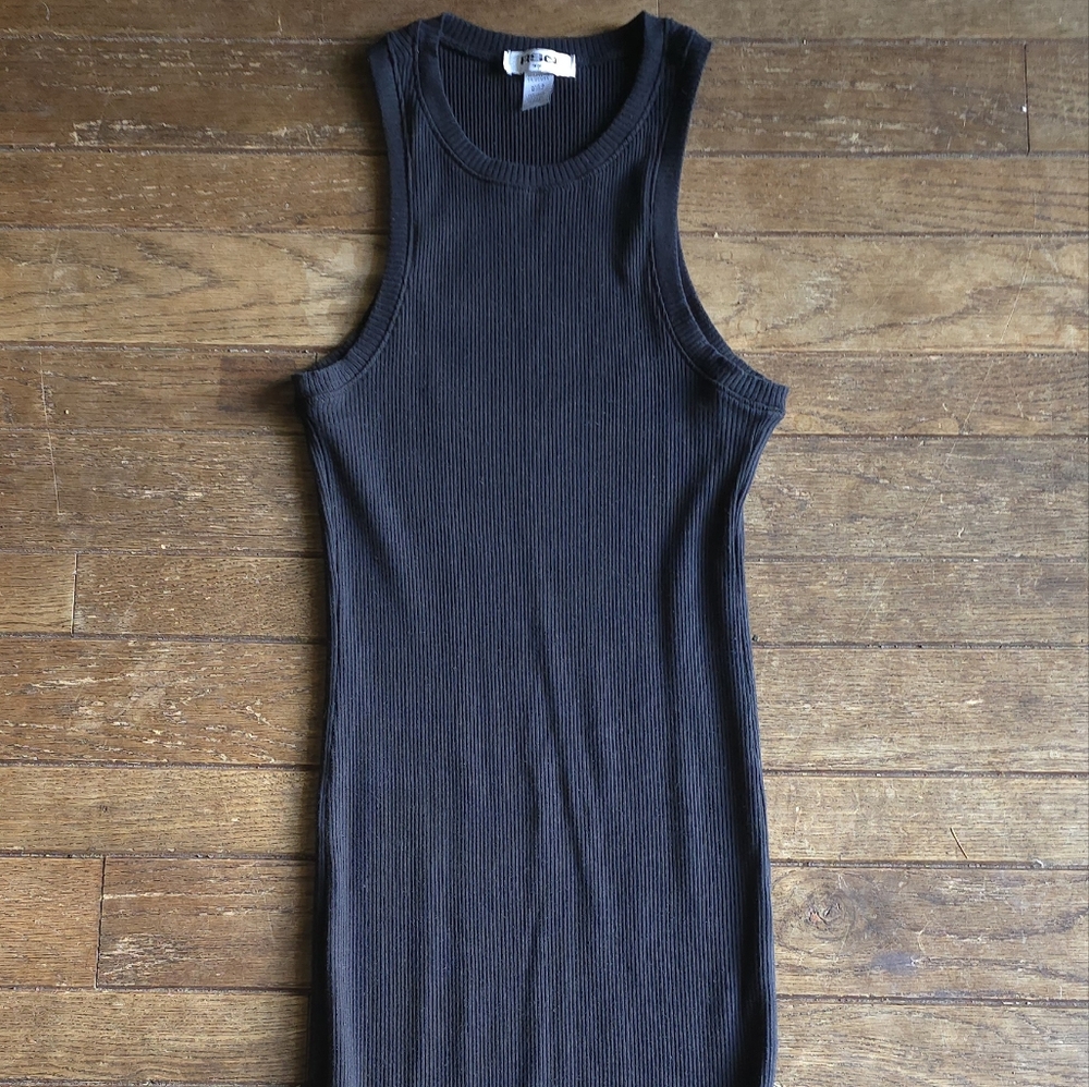 Ribbed Black Tank Dress with side slit